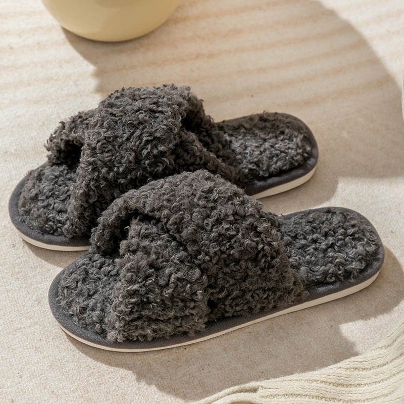 Pimali Cross Strap Plush Slippers – Women's Open-Toe Fluffy Home Slides | Warm Platform Slippers UK 4 Pimali Cross Strap Plush Slippers – Women's Open-Toe Fluffy Home Slides | Warm Platform Slippers UK - Image 4