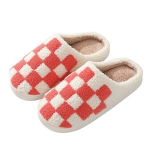 Pimali Checkerboard Slippers – Retro Print Unisex House Slippers | Matching Couples Slippers