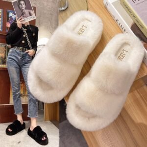 Pimali Cross Belt Plush Slippers – Elegant Open-Toe Warm Slippers | Stylish Indoor Slides