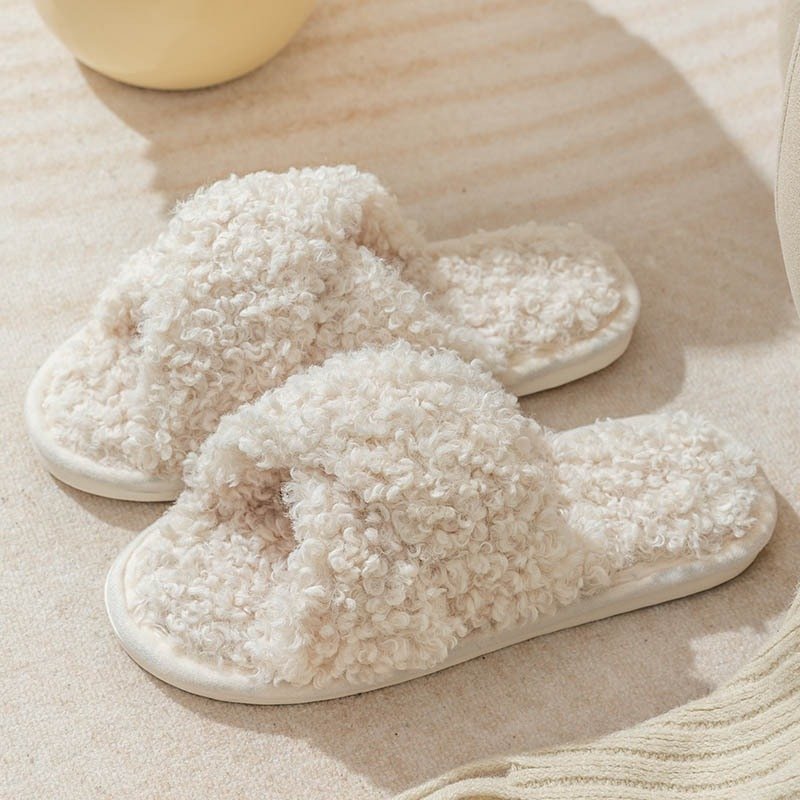 Pimali Cross Strap Plush Slippers – Women's Open-Toe Fluffy Home Slides | Warm Platform Slippers UK 9 Pimali Cross Strap Plush Slippers – Women's Open-Toe Fluffy Home Slides | Warm Platform Slippers UK - Image 9