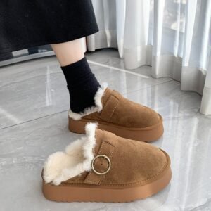Pimali Plush Platform Mules – Women's Chunky Fur Mules | Faux Suede Winter Slippers