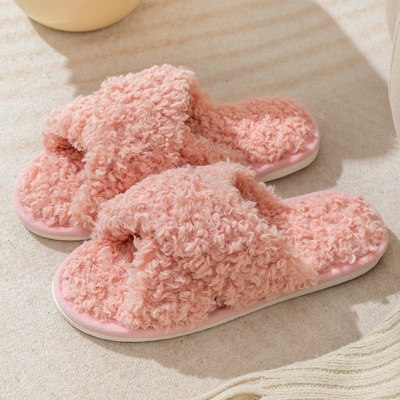 Pimali Cross Strap Plush Slippers – Women's Open-Toe Fluffy Home Slides | Warm Platform Slippers UK 2 Pimali Cross Strap Plush Slippers – Women's Open-Toe Fluffy Home Slides | Warm Platform Slippers UK - Image 2