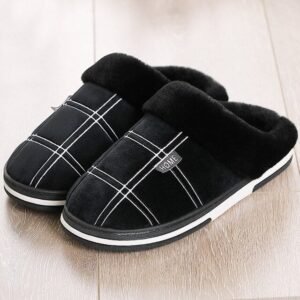 Pimali Men's Gingham Slippers – Classic Check House Slippers | Fur Lined Anti-Skid Men's Slippers