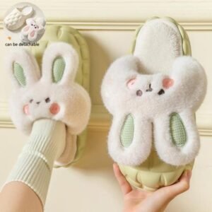 Pimali Rabbit Wool Slippers – Ultra-Soft Women's Slippers with Removable Sole | Washable Cosy Slippers