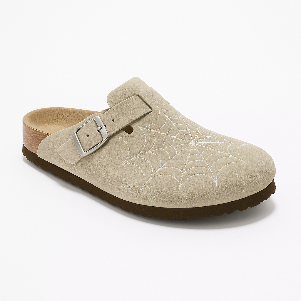 Spider-Web Clogs — Embroidered Suede Cork Footbed Mules 6 Spider-Web Clogs — Embroidered Suede Cork Footbed Mules - Image 6