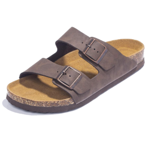 Two-Strap Cork Footbed Sandals – Adjustable Double-Buckle Slides, Arch Support