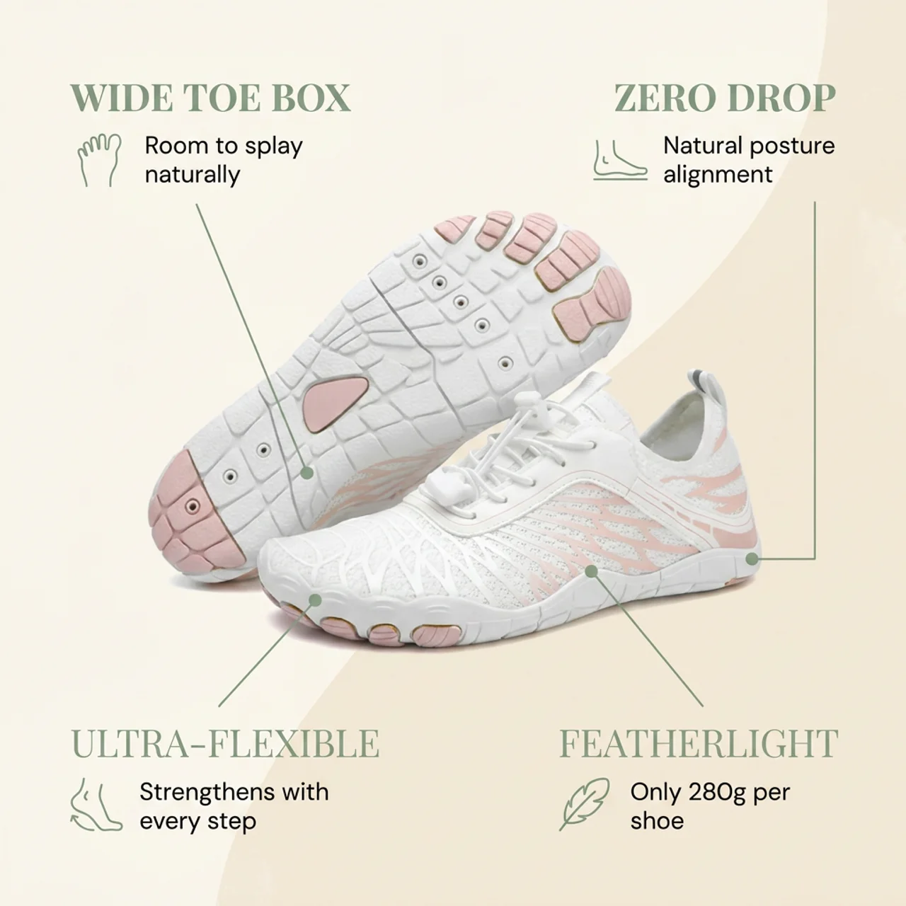 Pimali barefoot shoe features