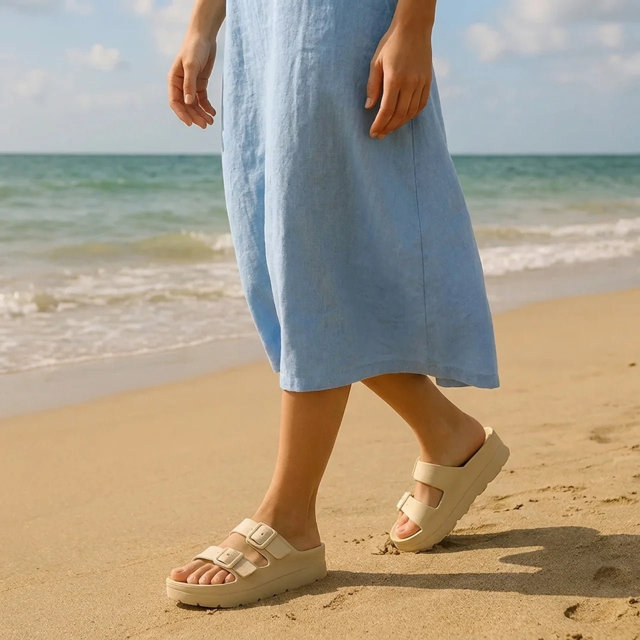 Waterproof EVA Footbed Sandals – Double-Buckle Slides | Mykonos | Women's 2 Mykonos cork footbed sandals - Pimali