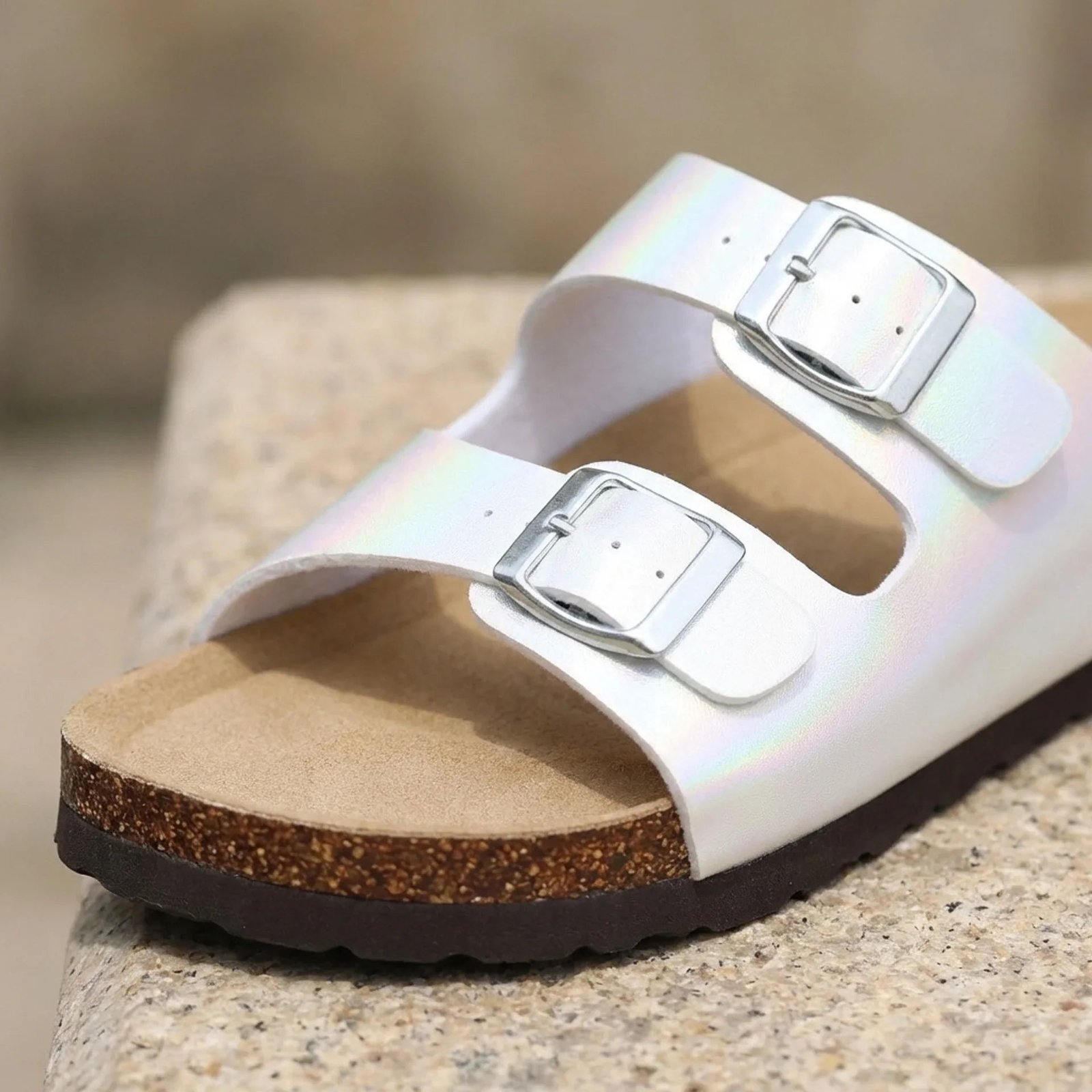 Double-Buckle Cork Footbed Sandals – Pastel Slides with Arch Support | Cannes | Women's 5 Cannes cork footbed sandals - Pimali