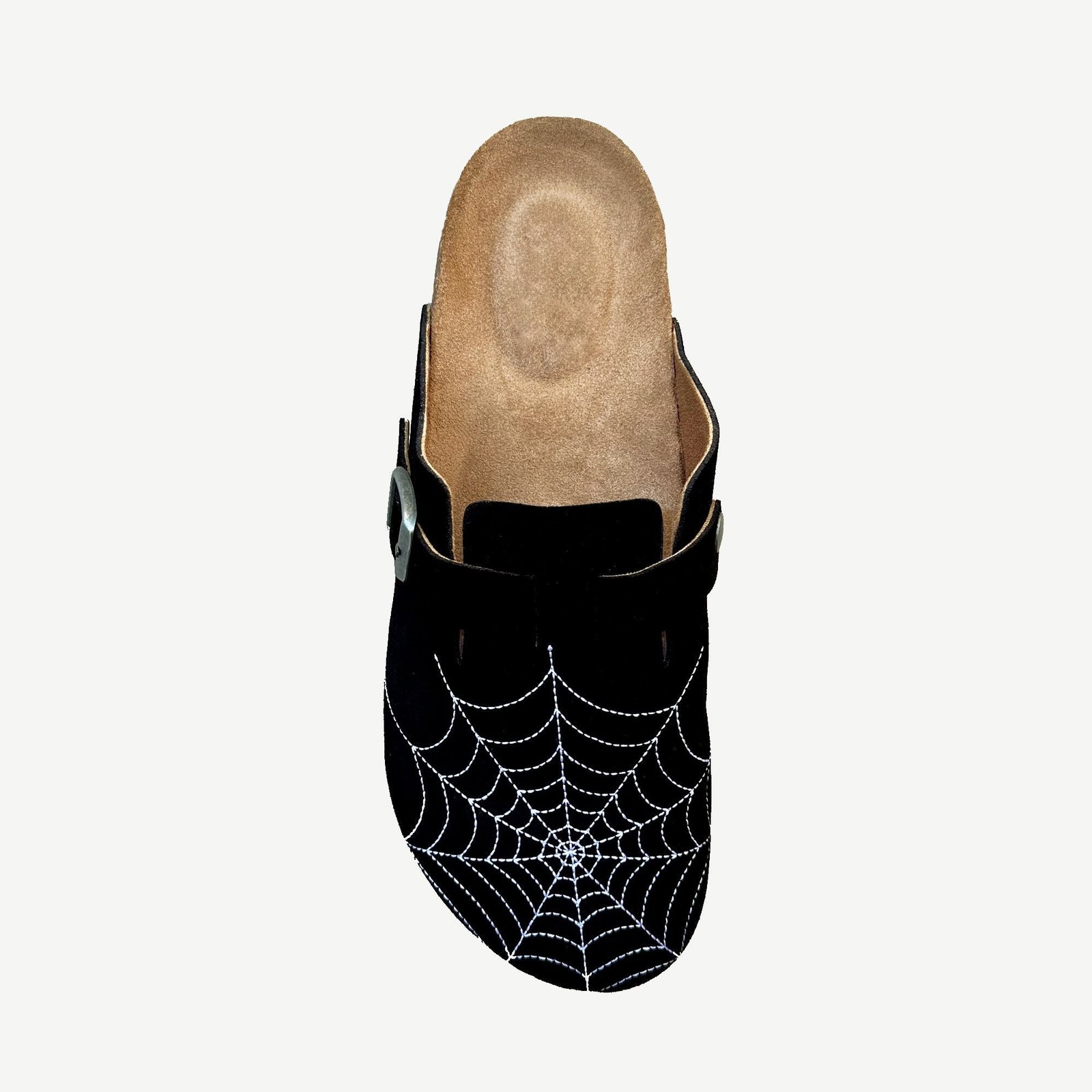 Spider-Web Clogs — Embroidered Suede Cork Footbed Mules 5 Spider-Web Clogs — Embroidered Suede Cork Footbed Mules - Image 5